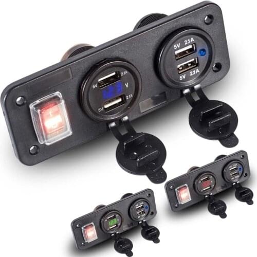 12V 24V 4 USB Charger Adapter LED Voltmeter With Switch Panel for Car Boat Truck