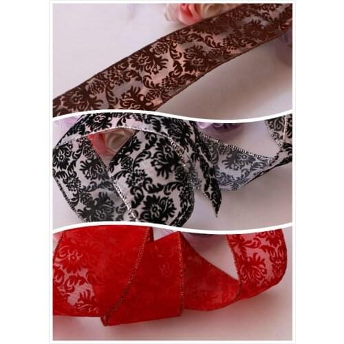 2YARD 6cm black and red coffee with iron wire and velvet with hand DIY