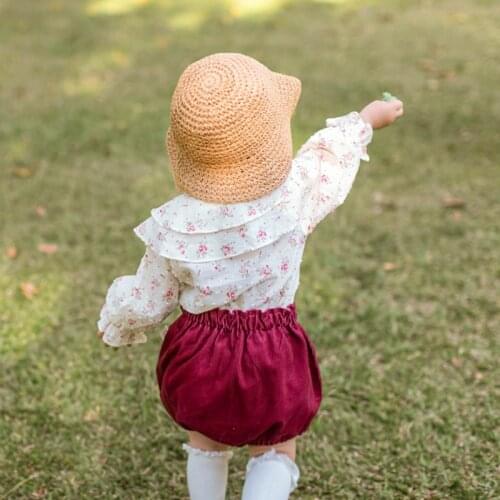 2020 Summer Korean Girls Floral Shirt Girl Cotton Ruffles Turn Down Collar Puff Sleeve Shirts Tops Kids Toddler Baby Blouses