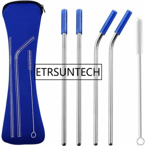 300set Reusable Stainless Steel Metal Straws Drinking Straw For 20oz Tumbler with Silicone Tip Cover Storage zipper Bags