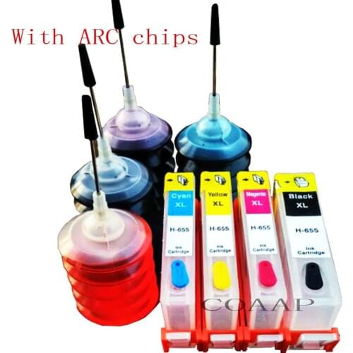 4 Compatible Empty cartridge kit For hp655 +120ml dye inks for hp Deskjetjet 3525 4615 4625 6520 6525 6625 5525 6525 Printer
