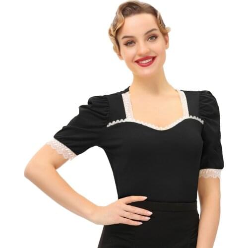 Belle Poque Women Vintage Cotton T-Shirt Comfortable Retro Elegant Patchwork Puffed Short Sleeve Lace Decorated Tops Clothes New