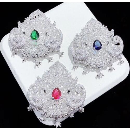 White gold plated Cubic Zirconia micro pave peacock charm connector