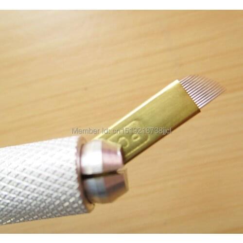Free Shipping 50pcs/lot PCD 14 pins Microblading Blades Permanent Makeup 3D Eyebrow Embroidery Bevel Blades Manual Tattoo Needle