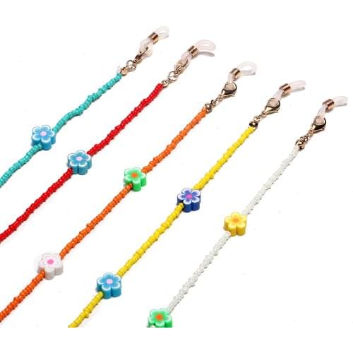 Boho Colorful Polymer Clay Flower Fruits Sunglasses Chain Fashion Beaded Strand Reading Eyeglass Cord Neck Strap Women Jewelry