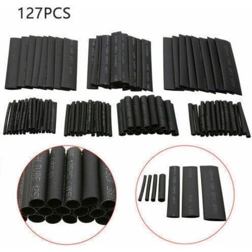 Black Heat Shrink Tube Assortment Wrap Electrical Insulation Cable Tubing Sleeving Wrap Tubes Electrical Wire 127 pcs/set