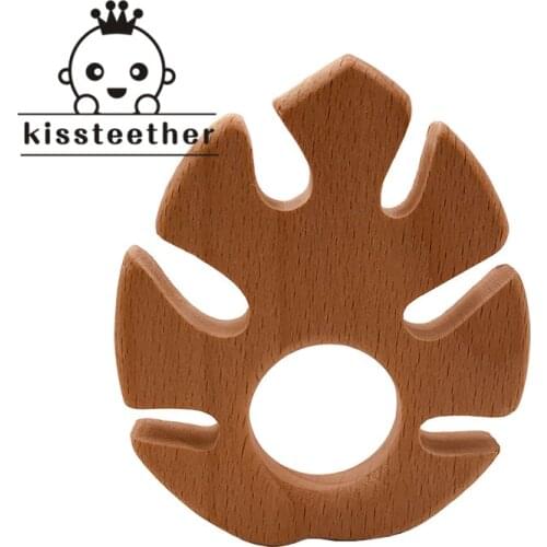 Baby Nursing Teether Accessories Beech Wood Banana leaf Food Grade Sensory Toy DIY Teething Jewelry Pendant Baby Teether