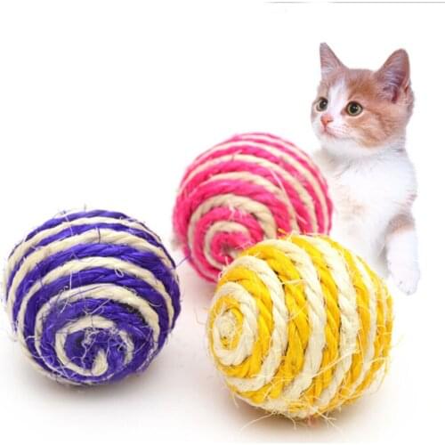 Pet Cat Kitten Sisal Weave Ball Toys Cat Kitten Teaser Interactive Play Scratch Catch Chewing Toy Funny Cat Cotton Knot Ball Toy