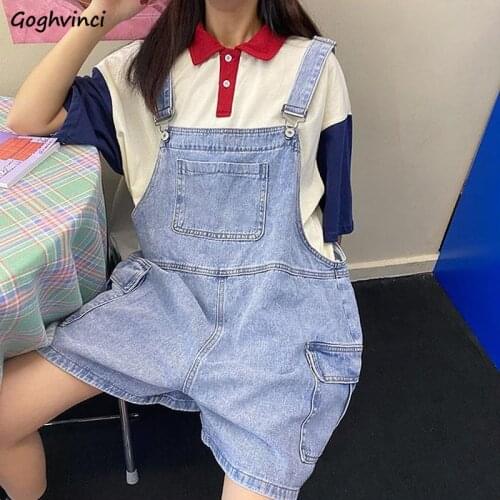 Denim Rompers Women Plus Size Solid Front-pocket Basic Classic Design Baggy Casual High Street Female Boyfriend Fashion Retro