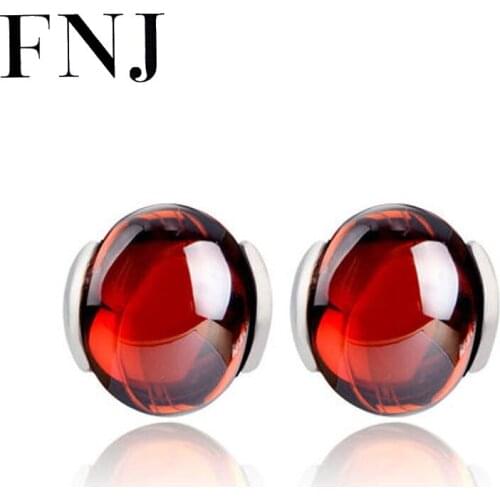 FNJ 925 Silver Earrings for Women Jewelry Original Pure S925 Sterling Silver Stud Earring Oval Blue Red Corundum Cubic Zircon
