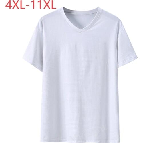 Summer Stretch Cool Breathable T Shirt Plus Large Size 11XL Tshirt Men Simple Solid V Neck Tops Men Clothing Oversized Tee Shirt