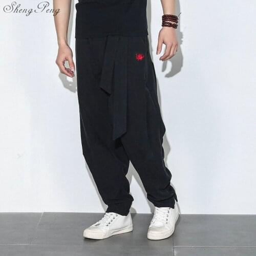 Chinese men linen black pants Chinese men clothing kungfu pants traditional chinese clothing for men oriental clothing Q011