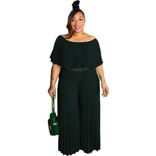 5XL Large Size Jumpsuit Pleated One-Shoulder Loose Female Jumpsuit Solid Color High Stretch Sexy Trousers Summer New Style Black