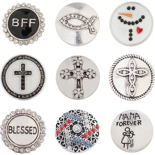 Cross Bff Rhinestone Flower 20mm Metal snap button jewelry DIY bracelet KD1094