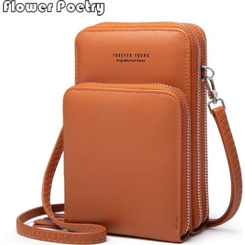 Cute Women Shoulder Bags Fashion Female Crossbody Bag Soft Leather Solid Color Zipper Design Messenger Bags Girl Phone Pocket