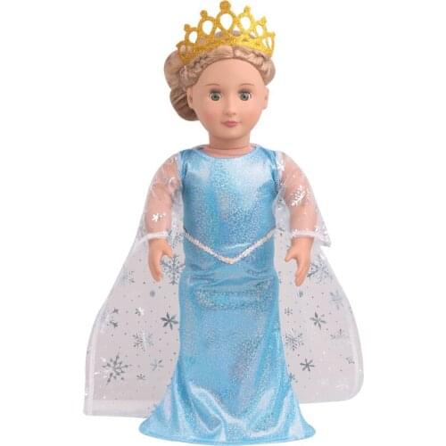 Fashion Snow And Ice Princess Skirt + Crown Suit Fit 18 Inch American&43cm Baby New Born Doll Clothes Accessories