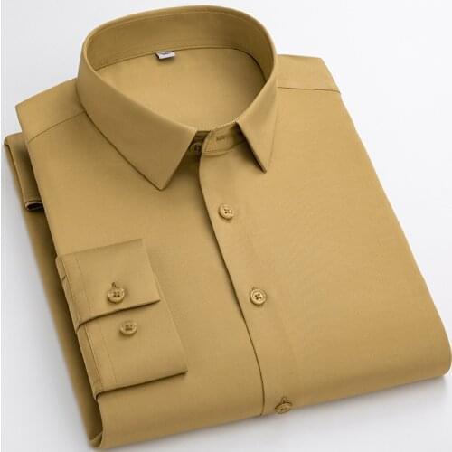 Mens plus size casual solid color shirt 2021 spring and autumn new Casual long-sleeved regular-fit button mens shirt