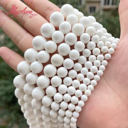 Natural White Tridacna Shell Smooth Round 4/6/8/10/12mm Stone Beads Spacer For DIY Necklace Bracelet Jewelry Making Strand 15"