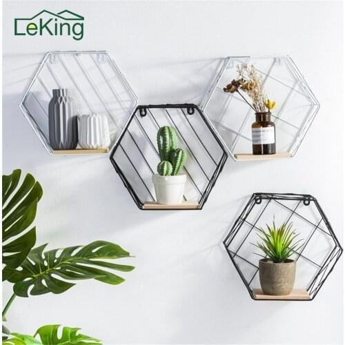 Hemp Rope Partition Innovative Wall Hanging Shelf Organizer Hexagonal Iron Shelf Decoration Bathroom Home Shelf Etagere