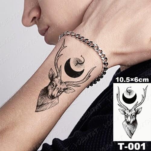 Waterproof Temporary Tattoo Stickers Whale Moon Deer Rose Flash Tatto Children Female Black Geometric Body Art Fake Tatoo Male