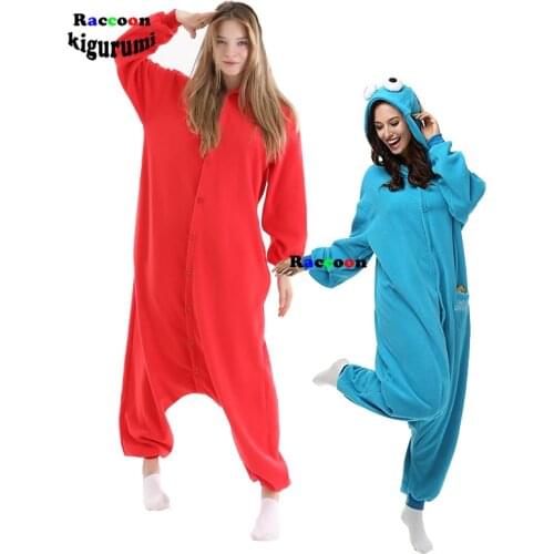 XXL 180-200CM Sesame Street Cartoon Animal Onesie Pajamas Men Cosplay Costume Pijamas Halloween Women Sleepwear Raccoon Kigurumi