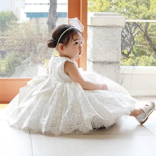 Infant Baby Girl Dress Beading Sequin Lace Tulle Baptism Dresses for Girls 1st Year Birthday Party Wedding Baby Christening Gown
