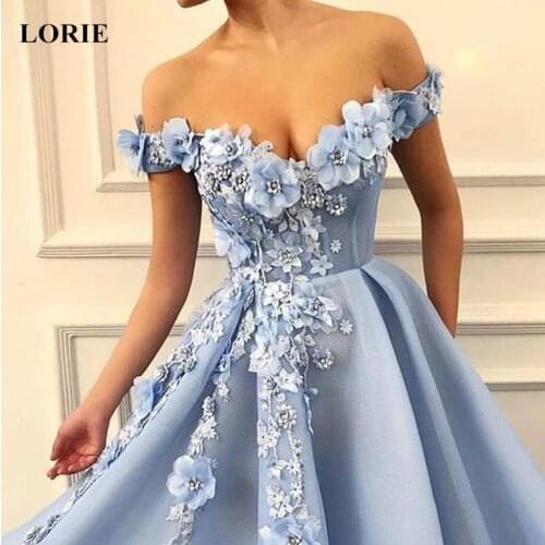 LORIE 2019 Prom Dresses off the shoulder Prom Dresses Flowers Appliques Beautiful Princess dress Tulle Backless robe de soiree