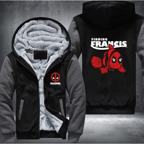 USA size Deadpool Fish Mens Womens Printing Pattern Thicken Fleece Zipper Hoodies Sweatshirts Coat Jacket