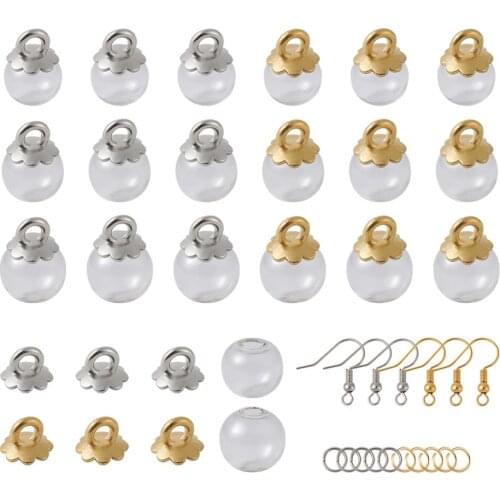 DIY Dangle Earring Making with Brass Earring Hooks Iron Jump Rings Glass Globe Beads Plastic Pendant Bails Mixed Color 75x101mm