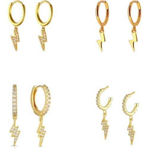 925 Sterling Silver Lightning Bolt Hoop Earrings Gold Silver Color Lightning Pendant Earrings For Women Exquisite Jewelry