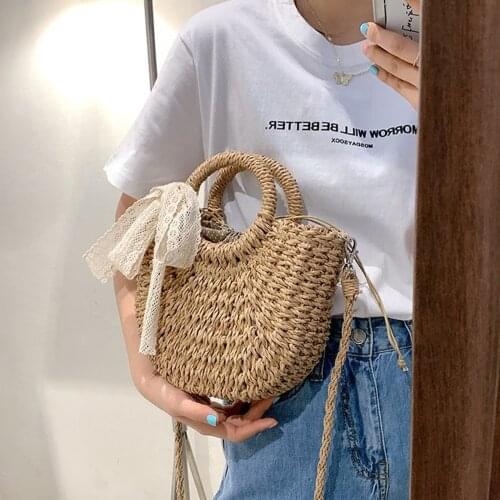 Women Girls Straw Cross-body Bag Handwoven Summer Beach Shoulder Bag with Tassels