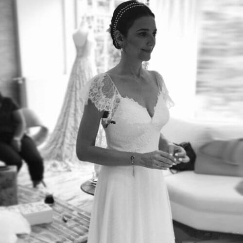 Modern Cap Sleeve Bohemian Beach Wedding Dresses Lace Backless Summer Bridal Gowns Sweep Train Tulle Plus Size Boho Wedding Gown