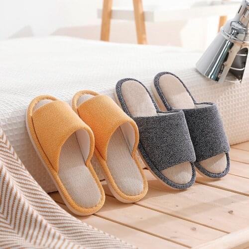Women Slippers Female Spring Autumn Solid Indoor Non-slip Breathable Shoes Comfortable Cotton Hemp Womens Slippers 2021 New