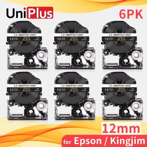 UniPlus Gold on Black Label Cassette 12mm 1/2" Printer Ribbon Compatible Kingjim Epson Label Tape LK-4BKP for Epson Label Maker