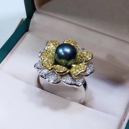 Gorgeous Flower 925 Silver Finger Ring Mount Set Adjustable Findings Component Jewelry Parts Fittings Accessories for Stone