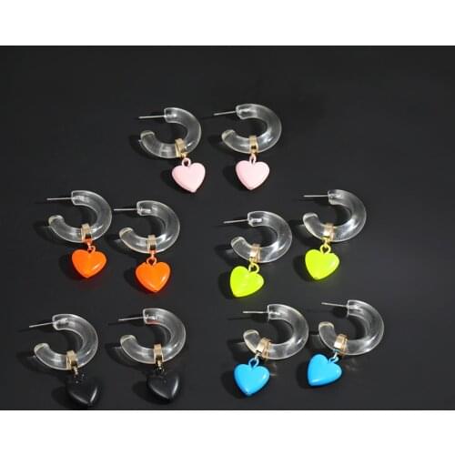 Fashion Resin Love Heart Dangle Earring for Women Trendy Multicolor Acrylic Round Geometric Drop Earring Brincos Korean Jewelry