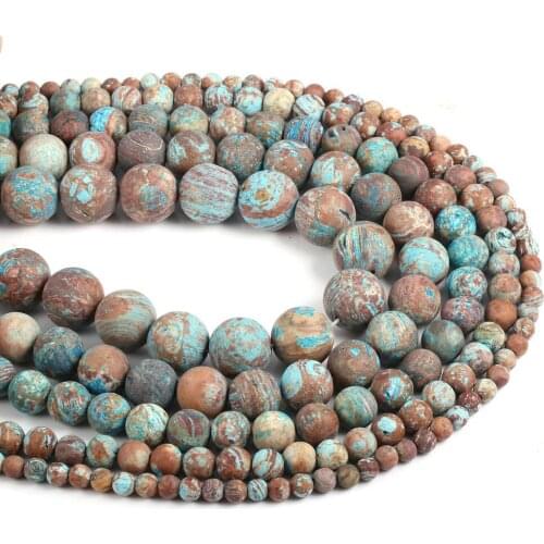 2020 Natural Frosted Blue Pattern Round Shape Loose Beads Making DIY for Jewelry Bracelet Necklace Accessories for Women