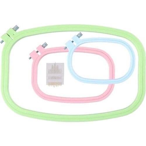 3 Pieces Rectangle Embroidery Hoops Plastic Cross Stitch Hoops For DIY Embroidery Craft,With 16Pcs Sewing Needles
