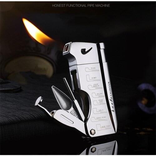 Butane Jet Lighter Cigar Lighter With Pipe Tool Pipe Rod Lighter Gas Men Compact Butane Cigarette Gift Package