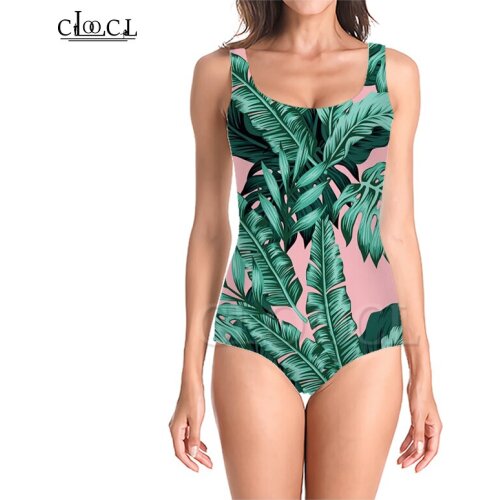 CLOOCL Newest Fashion Green Leaves 3D Print Girls One-piece Swimsuit Bathing Suit Sleeveless Slim Sexy Women Beachwear Swimwear