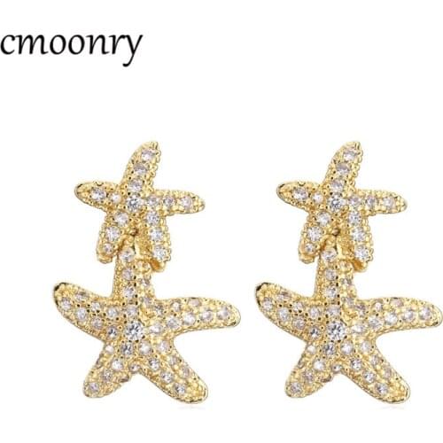 Cmoonry Fashion Cute Gold Filled Starfish Stud Earrings For Women Rainbow Statement Earrings Charm Copper CZ Stone Jewelry Gift