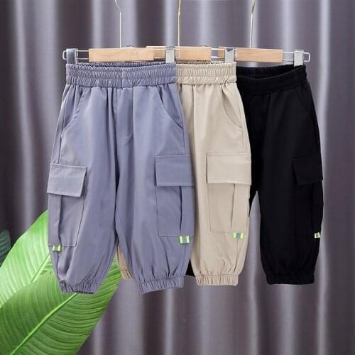 Childrens Pants 2021 Spring New Boys Foreign Style Big Pocket Overalls Kids Clothes Casual Trousers Trend