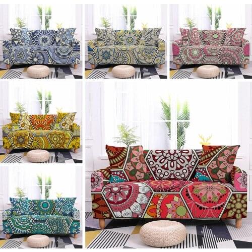 Mandala Stretch Slipcovers Sectional Elastic Couch Cover For Living Room Bohemian L Shaped Armchair Sofa Cover 1/2/3/4 Seat