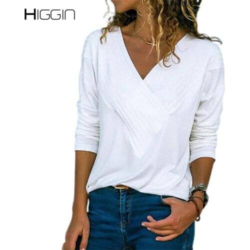 Autumn Oversized Women Basic T-Shirt Solid V-Neck Long Sleeve Cotton Tee Casual Slim Pullover Tops Large Size Female T-shirt 5XL