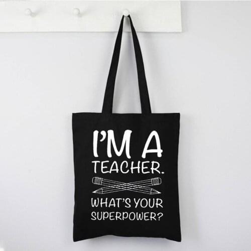 Teacher Canvas Shoulder Bag for Teachers Day Reusable Shopping Tote Bag Fashion Book Bag Foldable Shopper Bag Gift