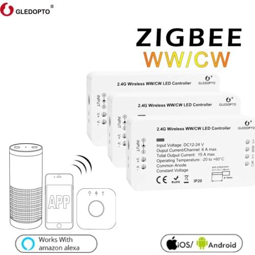 NWGledopto Intelligent Zigbee LED WW/CW Strip Controller, Color Temperature and Brightness Tunable, Work with Zigbee hub, Remote