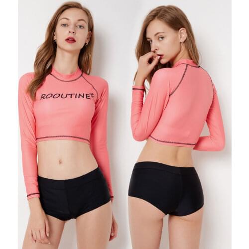 Long Sleeve Swimsuits Rash Guard Women Tankini Crop Top Swim Shirt with Boyshorts Two Piece Sun Protection Bathing Suit Surfing