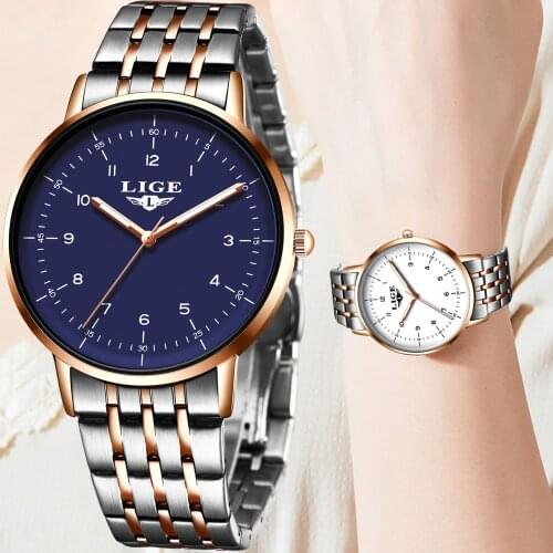 LIGE 2021 Womens watch Ladies Bracelet watch fashion golden Black Black womens woman reloj mujer saat relogio zegarek damski