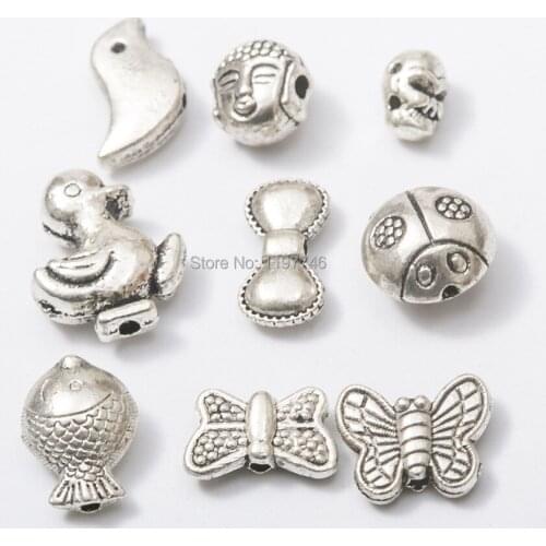 Small Beads Pendant Cute Bird Duck Fish Butterfly Skull Bow Beetles Antique Silver Bead Fit diy Necklace Bracelet Jewelry Making