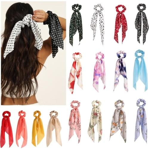 Fashion Floral Spot Hair Scrunchies Long Ponytail Hair Scarf Hair Ribbon For Women Sweet Elastic Hair Bands Hair Accessories